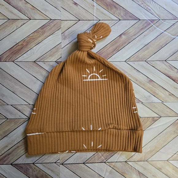 Baby Boy Girl Sun Print Ribbed Long Sleeve Onesie Pants Beanie Lounge Set 12-18M - Picture 10 of 14